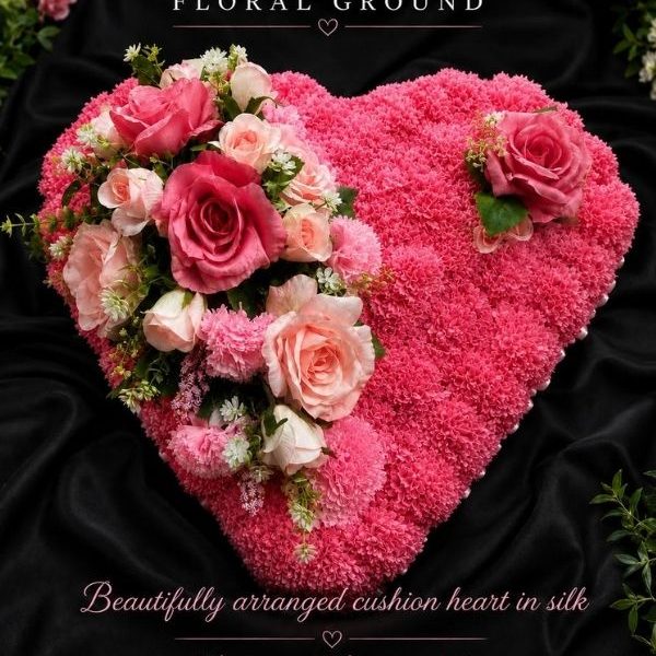 Beautiful Arranged Cushion Heart In Silk