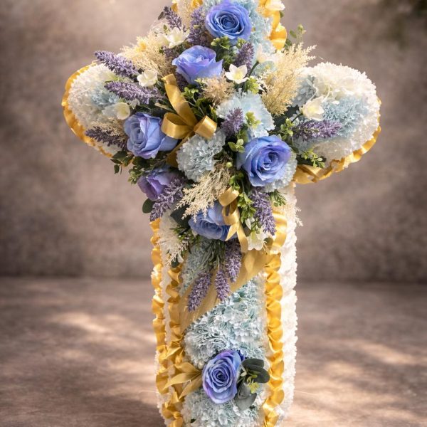 Silk flower sympathy display