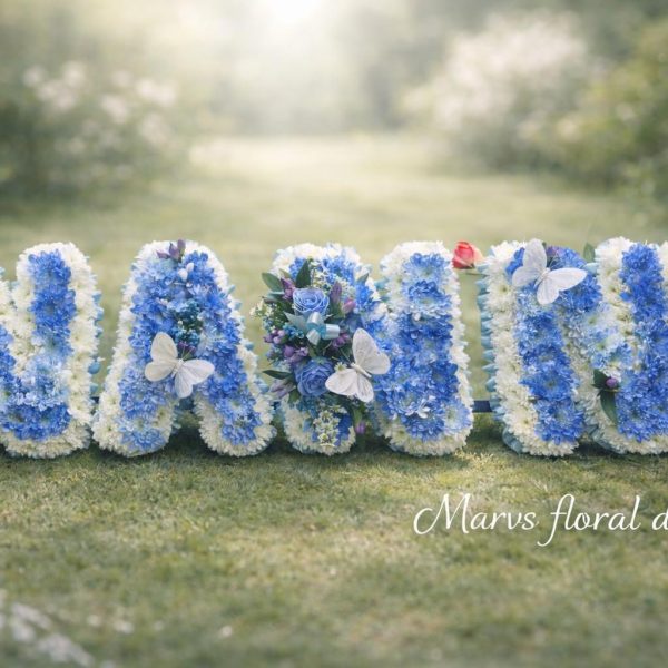 Letters carnation based tribute per letter £50 per Letter