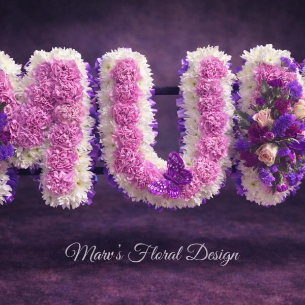 Carnation Base With Rose Cluster (£50 per letter=£150 in total)